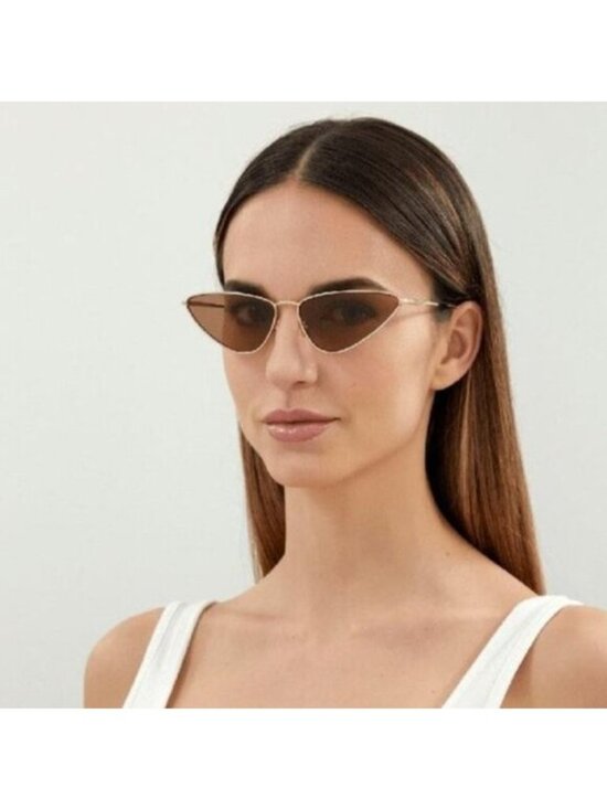 Saint Laurent SL487 003 Sunglasses Gold Cat Eye Frame, Brown Lenses main image 9
